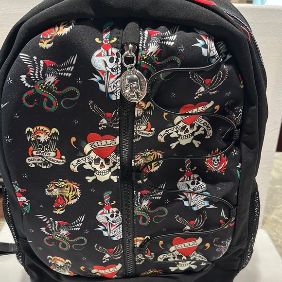 NWT Ed Hardy Love Kill Slowly Tattoo Large Backpack with side Mesh Pockets.